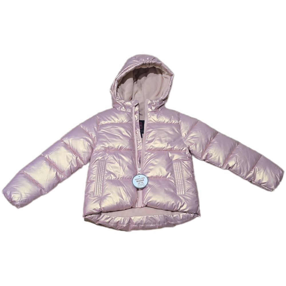 Swiss Tech Girls Iridescent Pink Puffer Jacket Fleece Lined Hooded Coat XS‎ 4-5